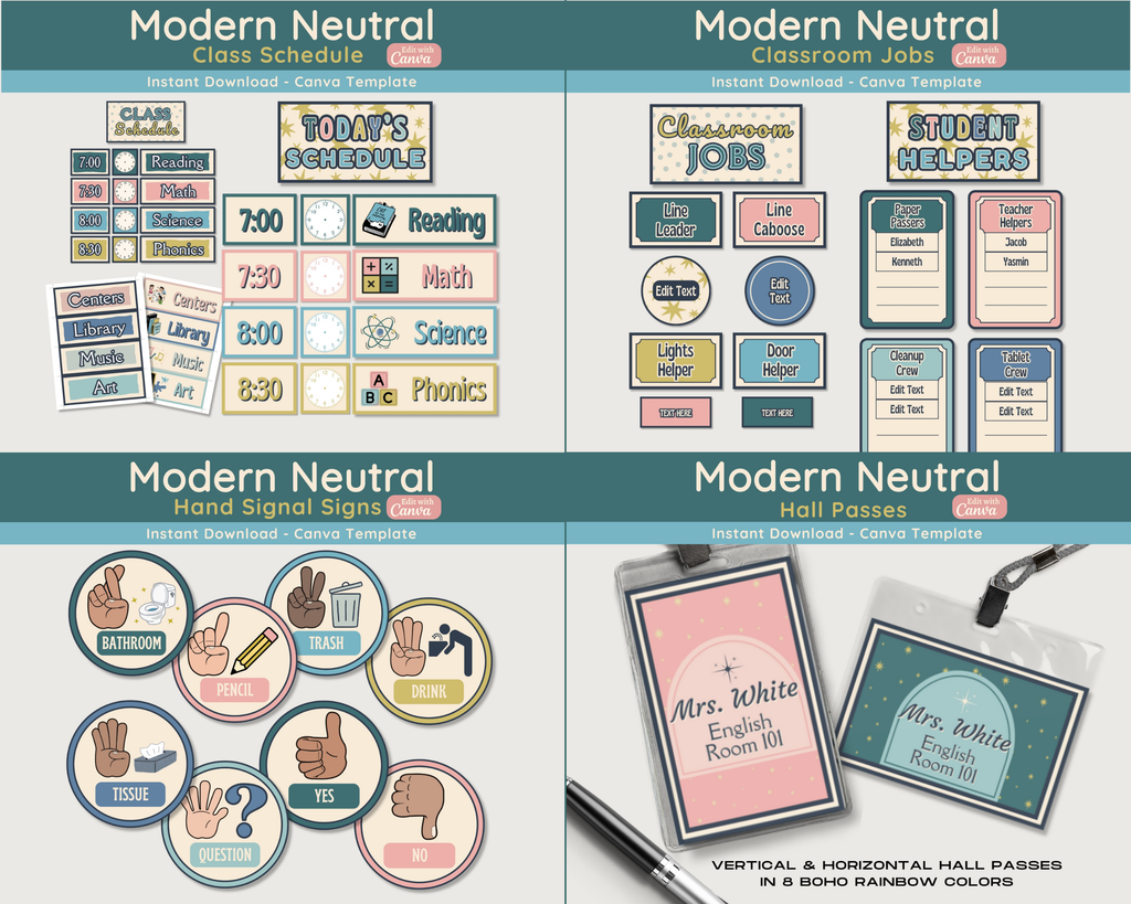Neutral Simplistic Classroom Decor Bundle: Modern Printable Collection (Canva Template)