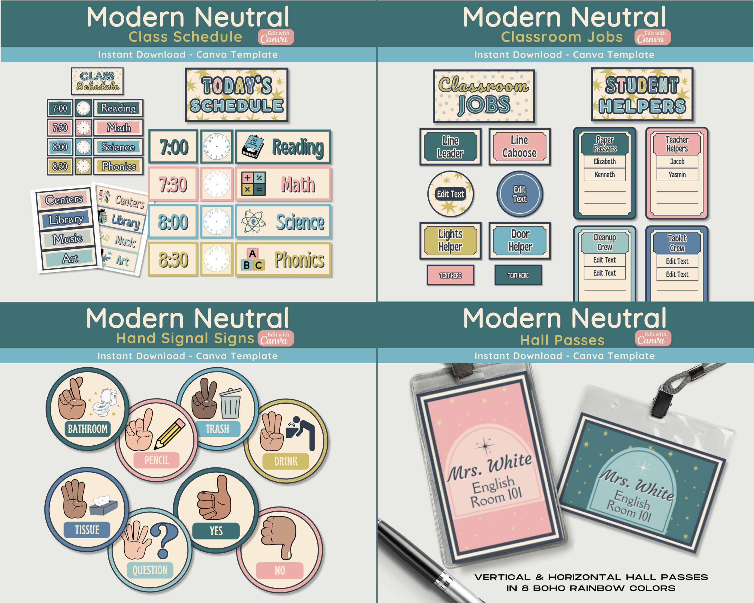 Neutral Simplistic Classroom Decor Bundle: Modern Printable Collection (Canva Template)