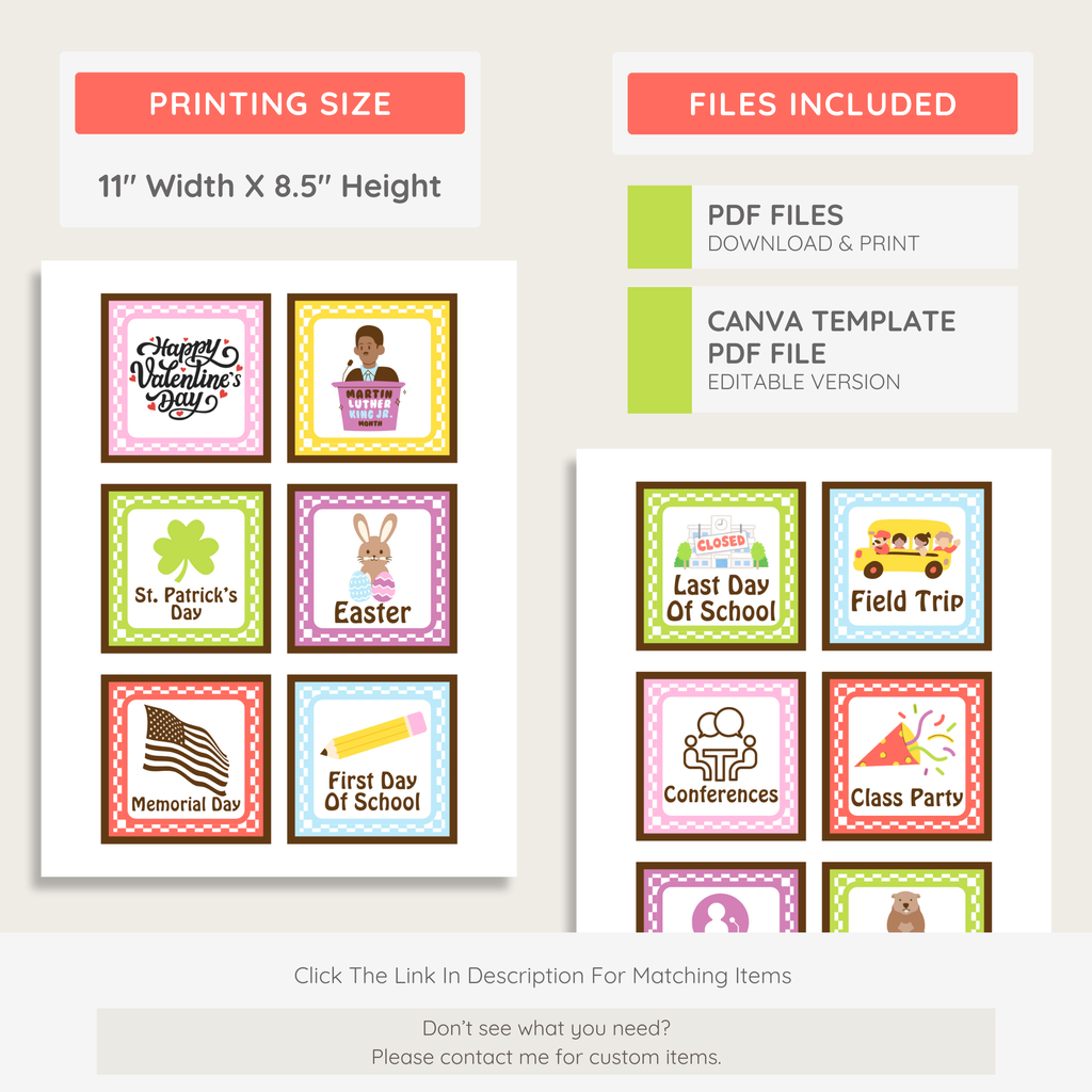 Elementary Printable Calendar Bulletin Board Bundle: Farmer's Market Classroom Decor Theme, Editable Canva Template