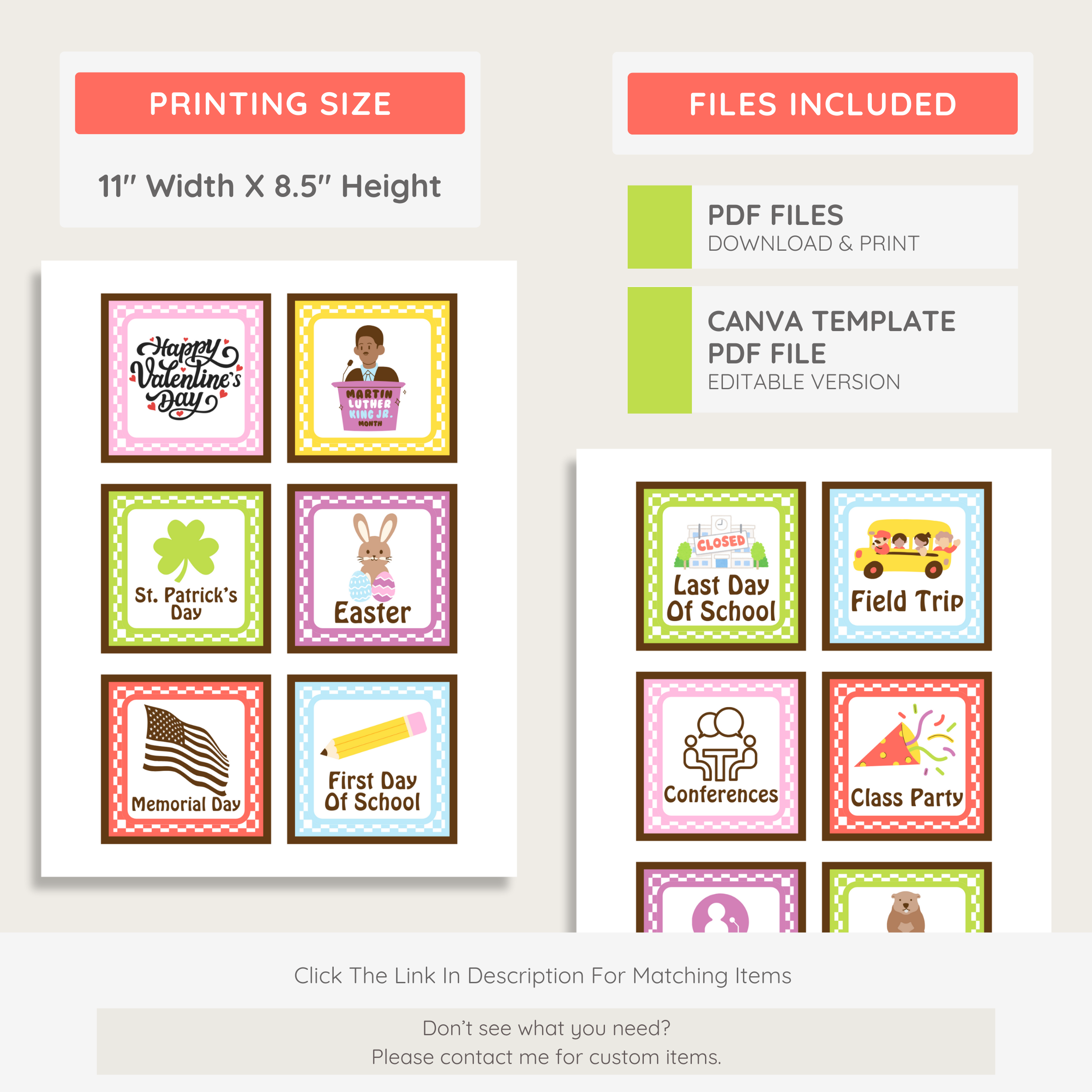 Elementary Printable Calendar Bulletin Board Bundle: Farmer's Market Classroom Decor Theme, Editable Canva Template