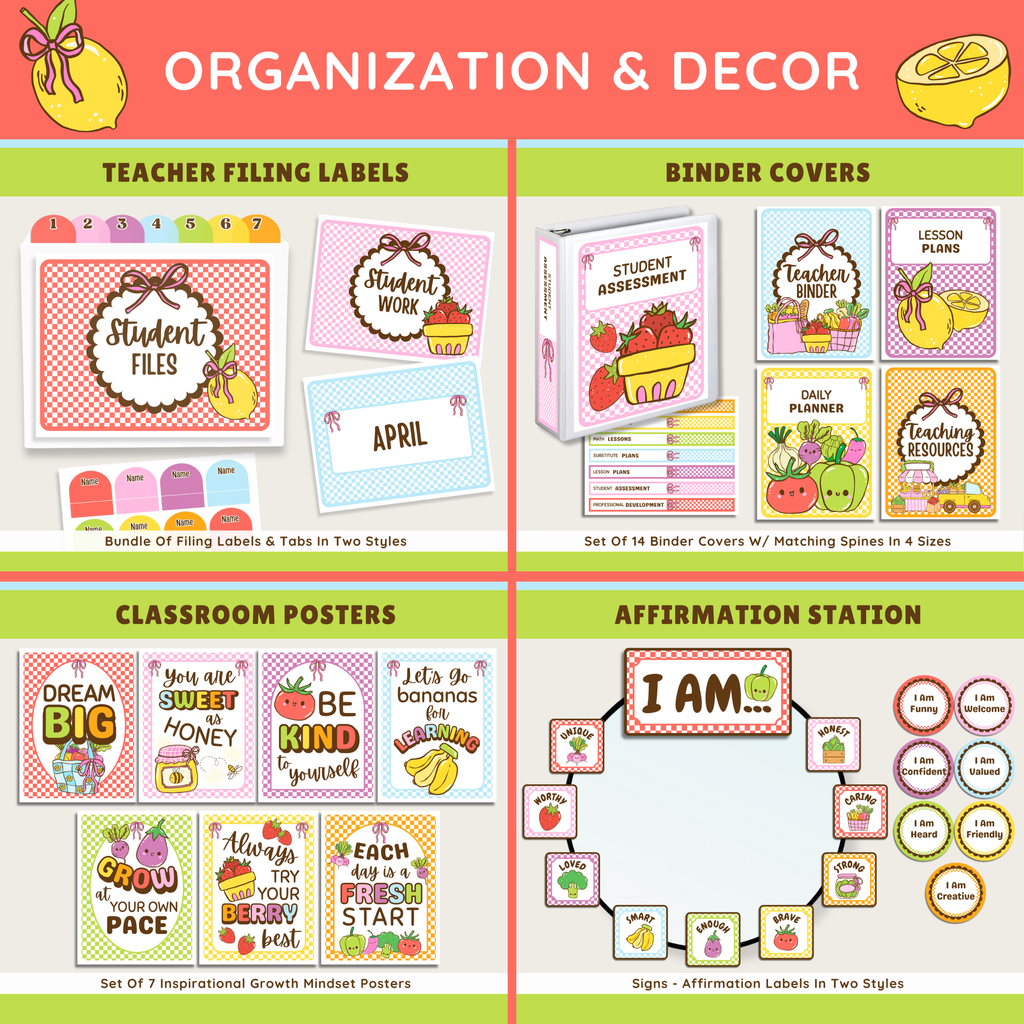Editable Classroom Farmer's Market Printable Decor Bundle: School Display Kits, Canva Template (Digital Download), Fruit & Veggie Teacher Theme