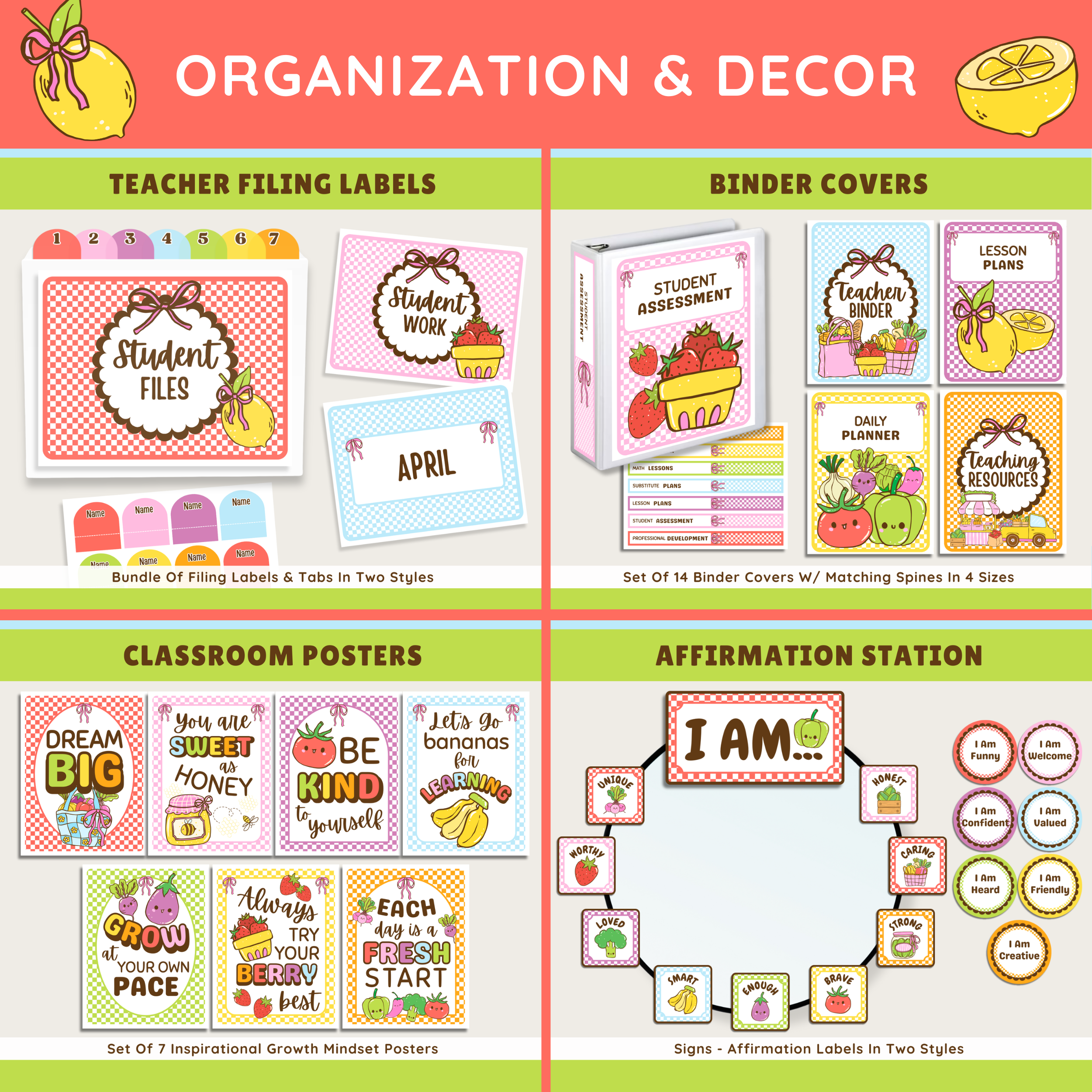 Editable Classroom Farmer's Market Printable Decor Bundle: School Display Kits, Canva Template (Digital Download), Fruit & Veggie Teacher Theme