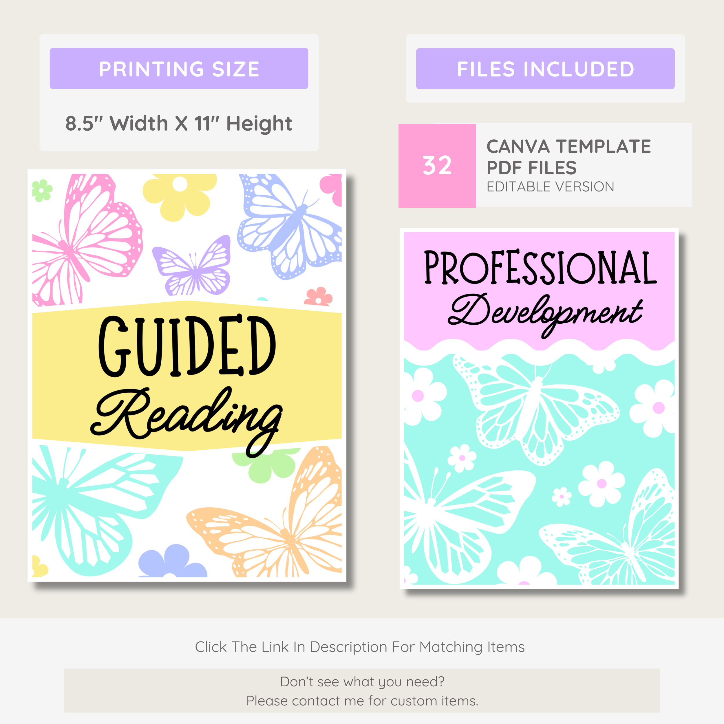 Butterfly Classroom Decor Bundle: Pastel Floral Butterfly Theme, Editable Canva Template, Printable Digital Download