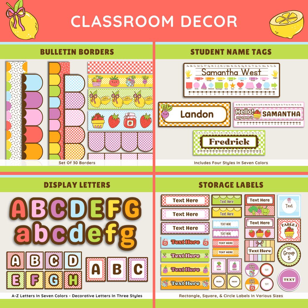 Editable Classroom Farmer's Market Printable Decor Bundle: School Display Kits, Canva Template (Digital Download), Fruit & Veggie Teacher Theme